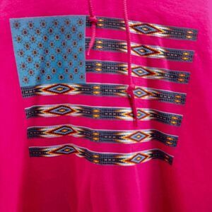 Gildan Southwestern Aztec Style USA Flag Pink Hoodie Mens XL Heavy Blend EUC‎
